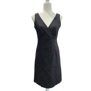Bloomingdale's Black Linen Sheath Dress Wrap V Neck Sleeveless